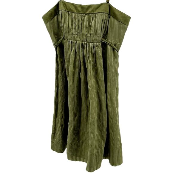 Vintage BCBGMAXAZRIA Silk Dress Strapless Mini Y2K Pleated Tie Waist Green 6 - Picture 1 of 8